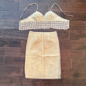 Suede Tan Crop Top & Skirt Set